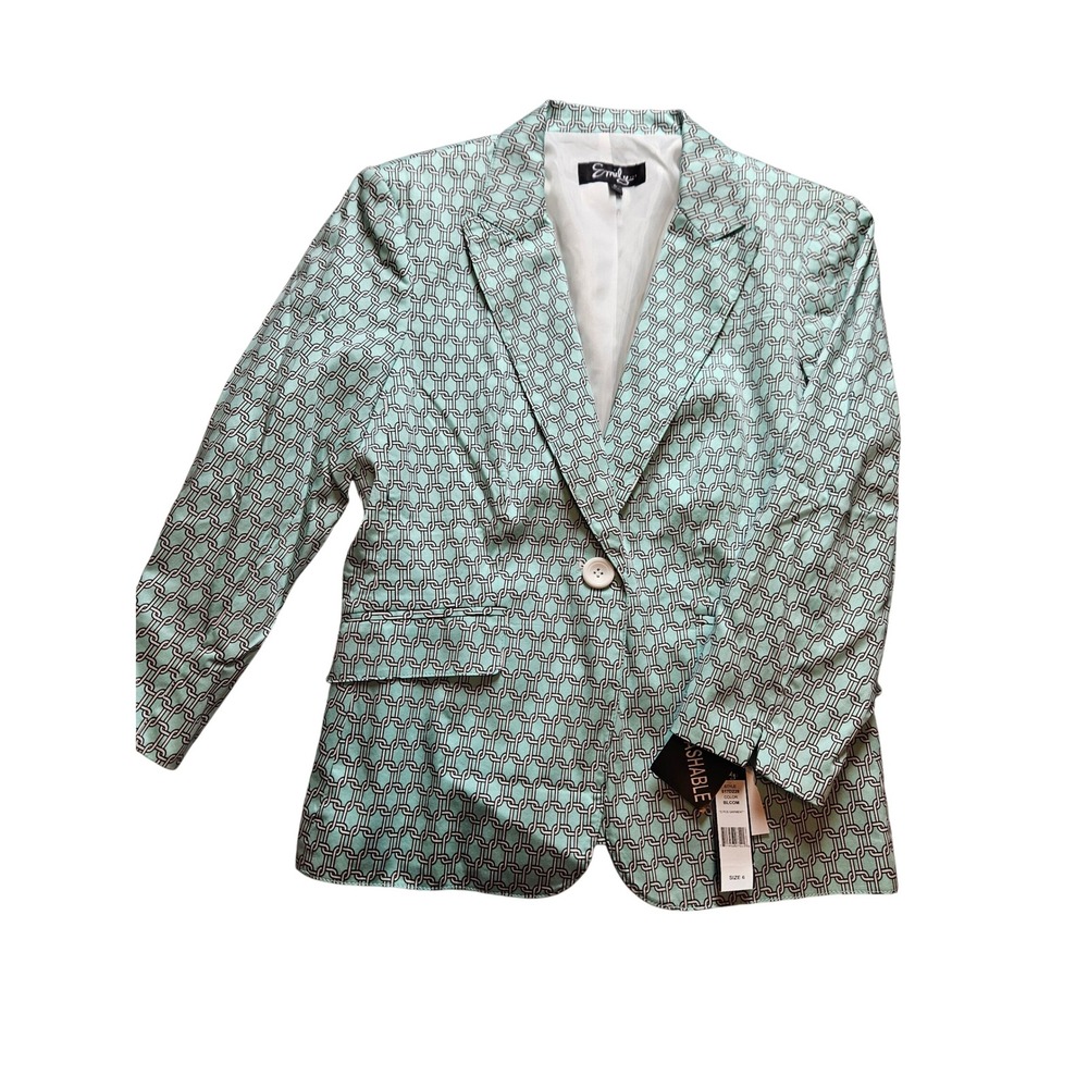 Emily Mint Green Chain Link Print Blazer Jacket Size 6 NWT 517D228